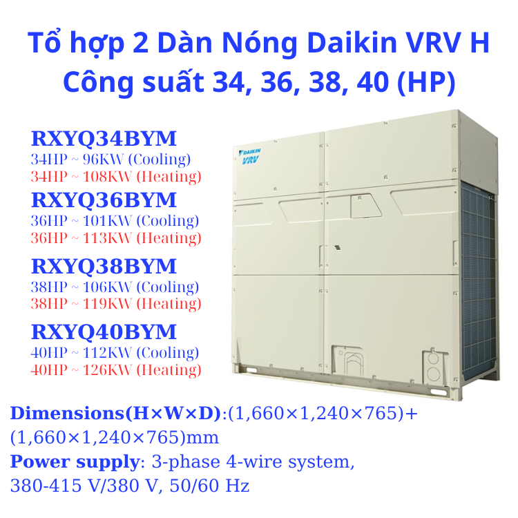 Tổ hợp 2 Dàn Nóng Daikin VRV H 44HP RXYQ44BYM